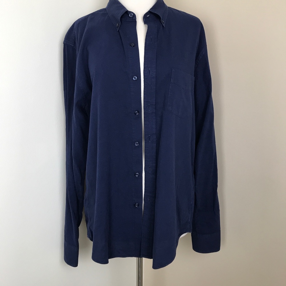 J. Crew Men's shirt Large Blue Pinstriped Slim